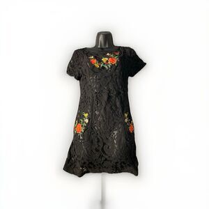 FOREVER 21 Black Red Lace Rose Floral Mini Fit Flare‎ Dress Lg Whimsigoth Fairy